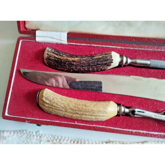 Antique Ashberry of Sheffield Real Stag Horn Carving set by Lewis Rose Co. Ltd. - Picture 7 of 15